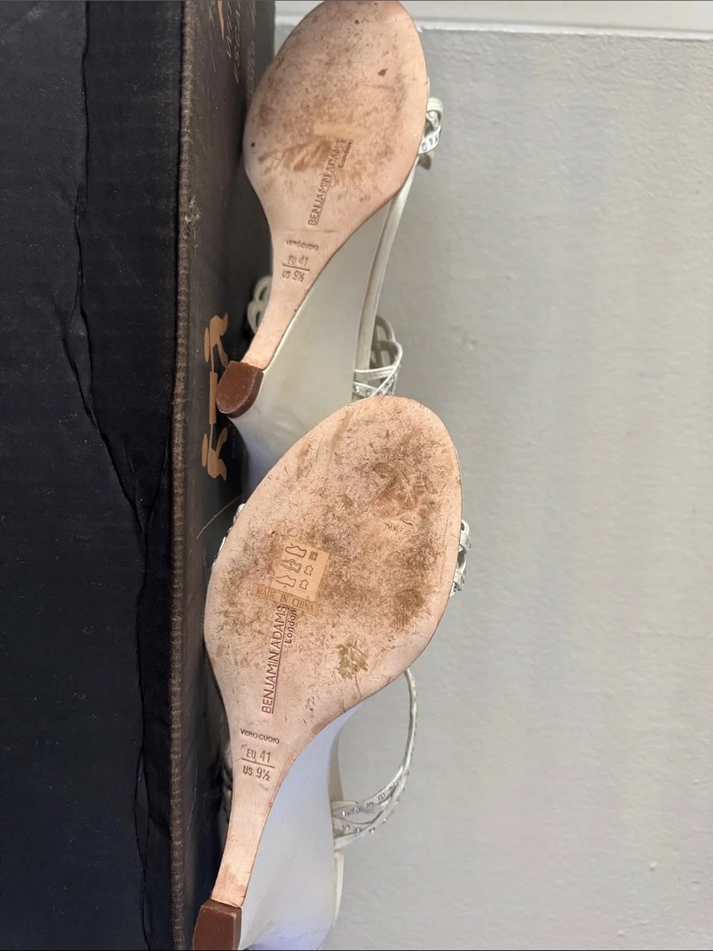 Benjamin Adams Ivory Rhinestone Slide Heels